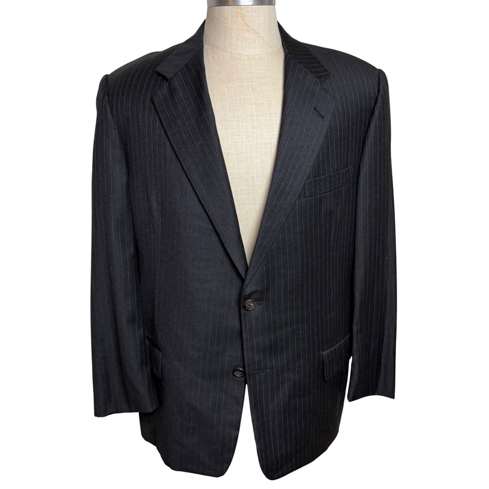 Hickey Freeman Loro Piana Zelander Wool Pinstripe Blazer 44R Boardroom Charcoal
